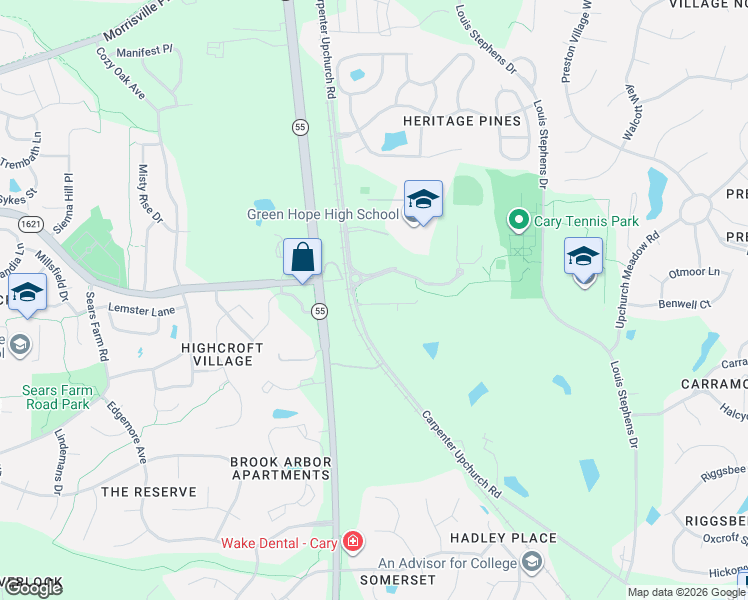map of restaurants, bars, coffee shops, grocery stores, and more near 2350-2438 Carpenter Upchurch Road in Cary