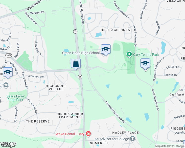 map of restaurants, bars, coffee shops, grocery stores, and more near 2350-2438 Carpenter Upchurch Road in Cary