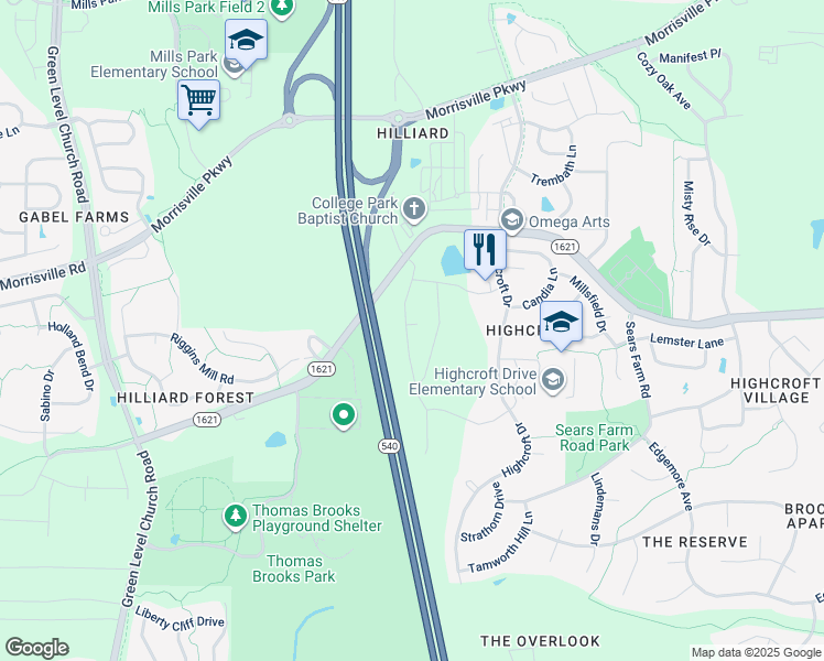 map of restaurants, bars, coffee shops, grocery stores, and more near 217 Alamosa Place in Cary