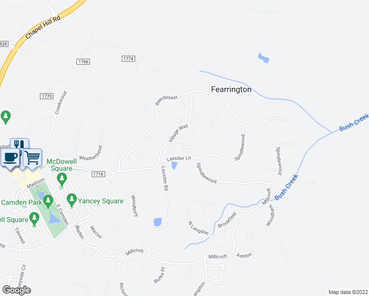 map of restaurants, bars, coffee shops, grocery stores, and more near 434 Wintercrest East in Pittsboro