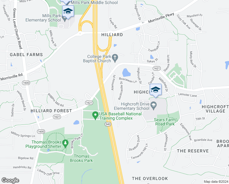 map of restaurants, bars, coffee shops, grocery stores, and more near 217 Alamosa Place in Cary