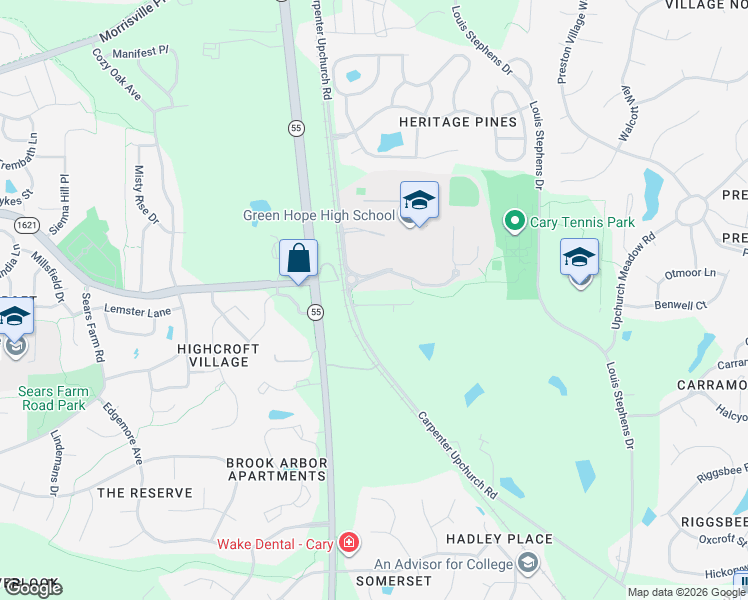 map of restaurants, bars, coffee shops, grocery stores, and more near 2350-2438 Carpenter Upchurch Road in Cary