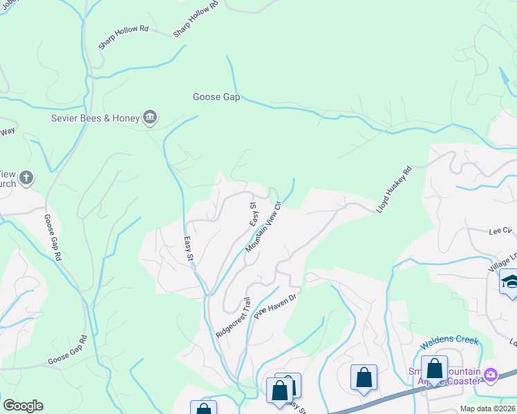 map of restaurants, bars, coffee shops, grocery stores, and more near 2763 Easy Street in Sevierville