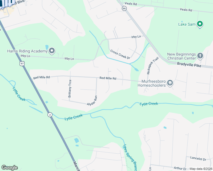 map of restaurants, bars, coffee shops, grocery stores, and more near 2416 South Bellah Court in Murfreesboro