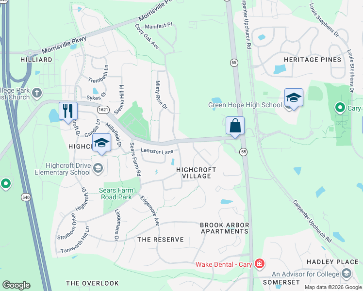 map of restaurants, bars, coffee shops, grocery stores, and more near 7004 Talton Ridge Drive in Cary