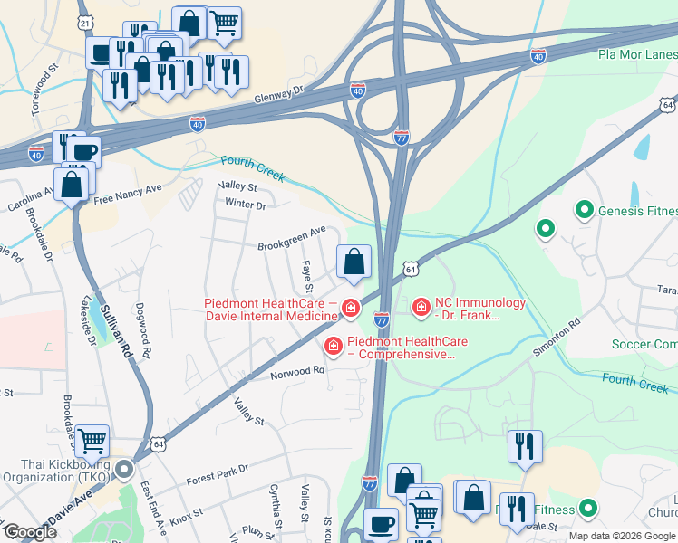 map of restaurants, bars, coffee shops, grocery stores, and more near 1902 Arlington Avenue in Statesville