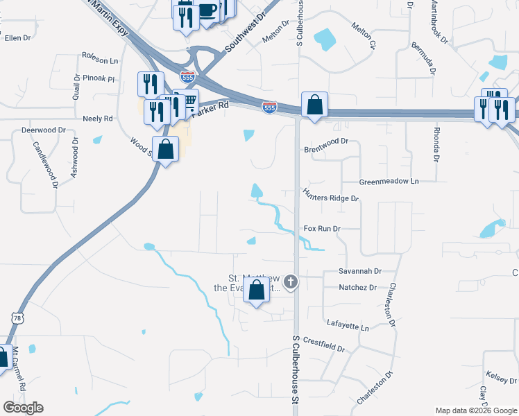 map of restaurants, bars, coffee shops, grocery stores, and more near 3309 South Culberhouse Road in Jonesboro