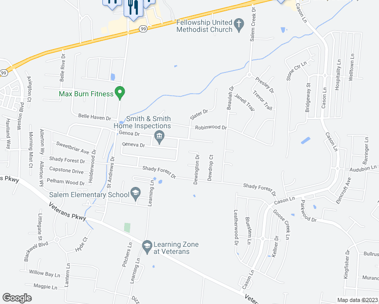map of restaurants, bars, coffee shops, grocery stores, and more near 2416 Dewington Drive in Murfreesboro