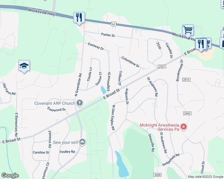 map of restaurants, bars, coffee shops, grocery stores, and more near 3126 Meadow Rue Ln in Statesville