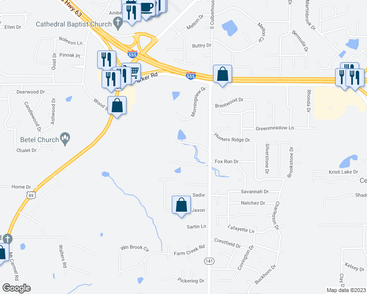 map of restaurants, bars, coffee shops, grocery stores, and more near 3309 South Culberhouse Road in Jonesboro