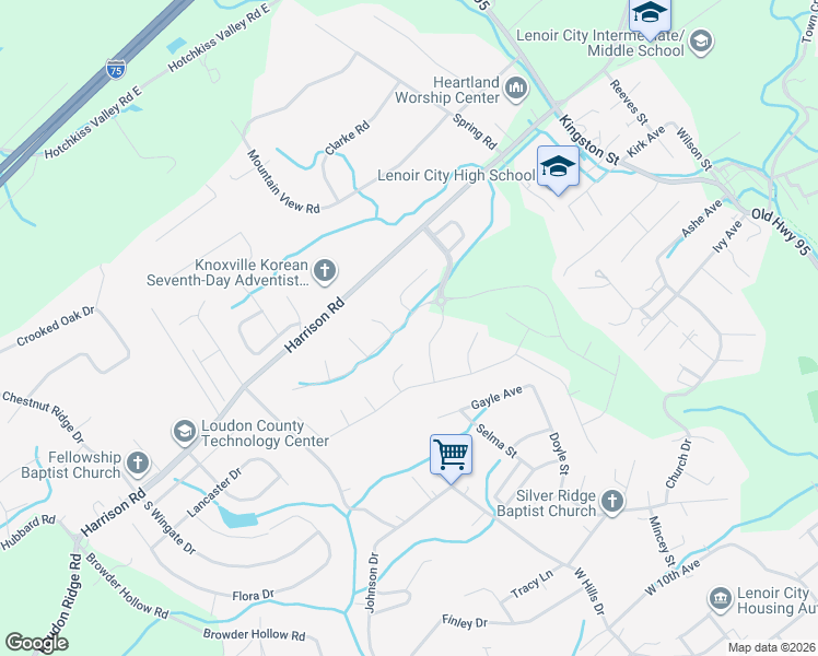 map of restaurants, bars, coffee shops, grocery stores, and more near 251 Glenbrook Drive in Lenoir City