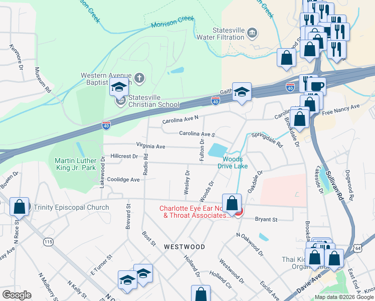 map of restaurants, bars, coffee shops, grocery stores, and more near 577 Georgia Avenue in Statesville