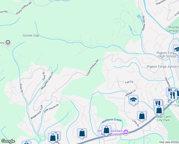 map of restaurants, bars, coffee shops, grocery stores, and more near 853 Lloyd Huskey Road in Pigeon Forge
