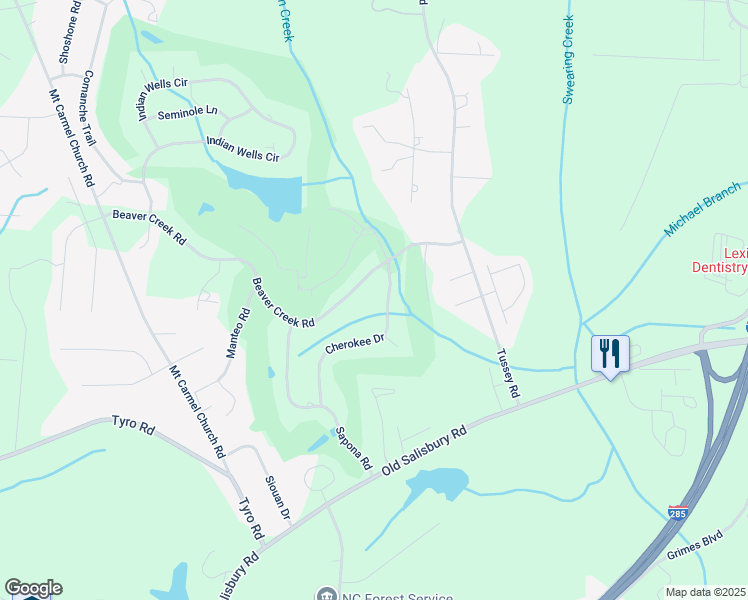 map of restaurants, bars, coffee shops, grocery stores, and more near 124 Cherokee Drive in Lexington