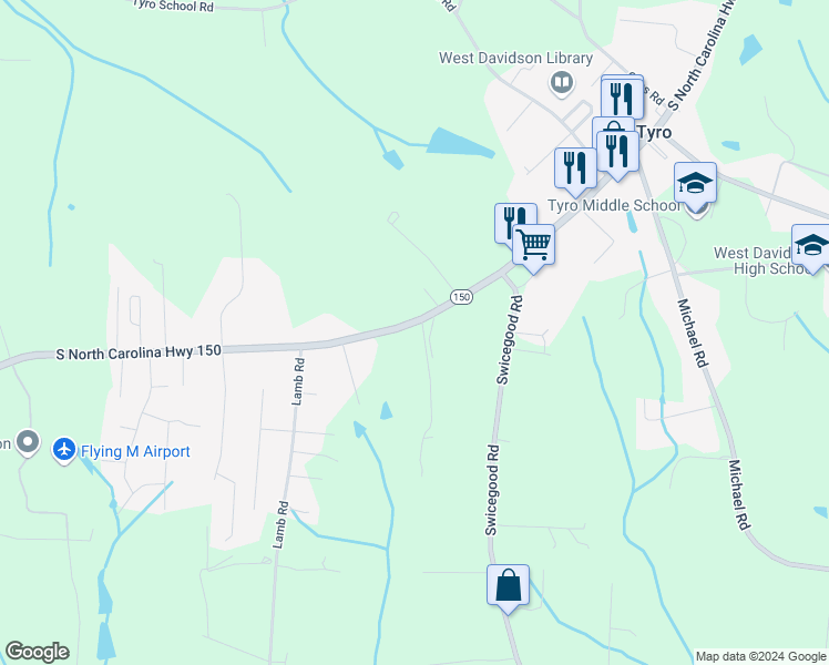 map of restaurants, bars, coffee shops, grocery stores, and more near 5011 South North Carolina Highway 150 in Lexington