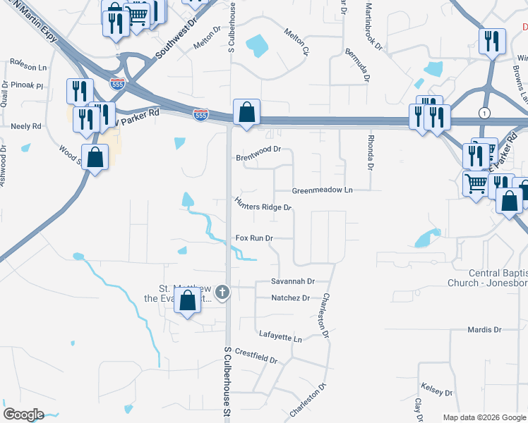 map of restaurants, bars, coffee shops, grocery stores, and more near 3305 Hannah Hill Cove Hannah Hill in Jonesboro
