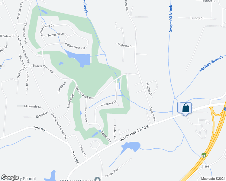 map of restaurants, bars, coffee shops, grocery stores, and more near 124 Cherokee Drive in Lexington