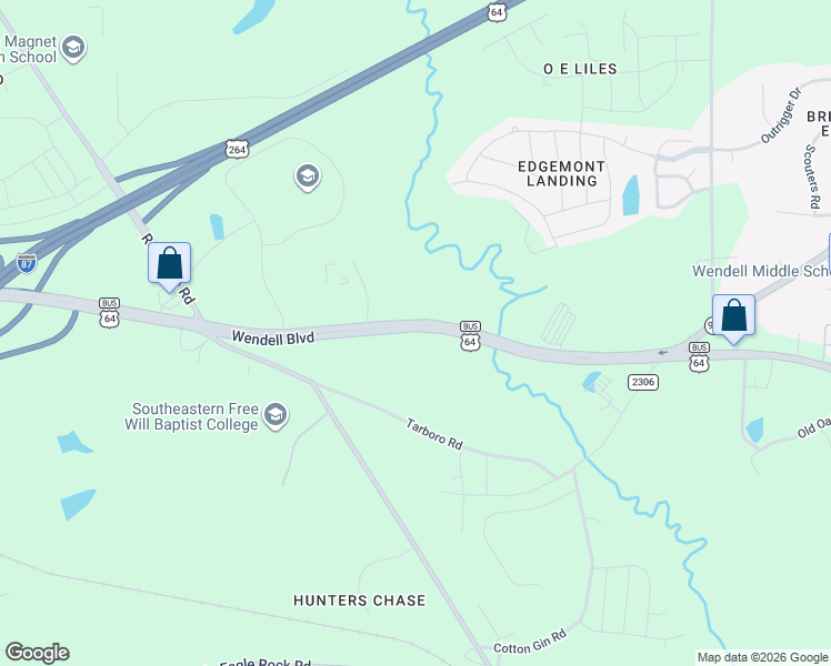 map of restaurants, bars, coffee shops, grocery stores, and more near 617 Old Tarboro Road in Wendell