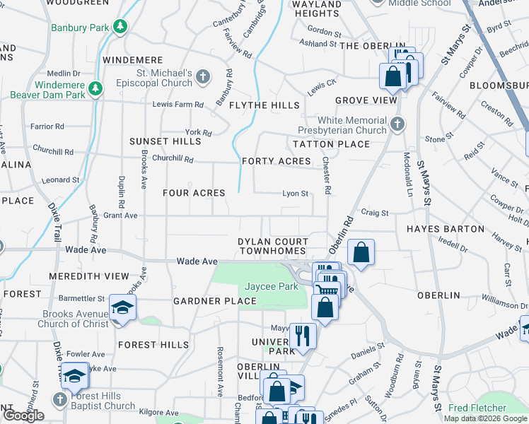 map of restaurants, bars, coffee shops, grocery stores, and more near 2329 Lyon Street in Raleigh