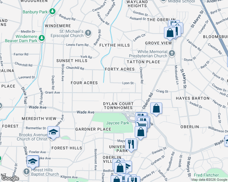 map of restaurants, bars, coffee shops, grocery stores, and more near 2329 Lyon Street in Raleigh