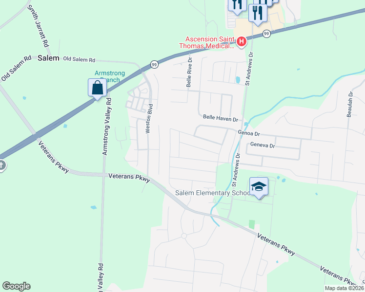map of restaurants, bars, coffee shops, grocery stores, and more near 3014 Butterfield Avenue in Murfreesboro