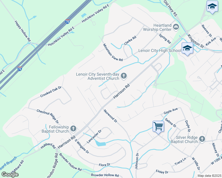 map of restaurants, bars, coffee shops, grocery stores, and more near 468 Yellowstone Lane in Lenoir City