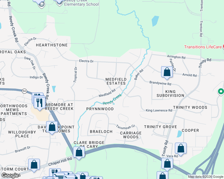 map of restaurants, bars, coffee shops, grocery stores, and more near in Cary