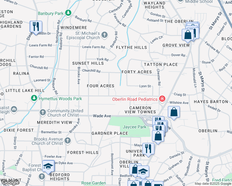 map of restaurants, bars, coffee shops, grocery stores, and more near 1322 Salterton Court in Raleigh