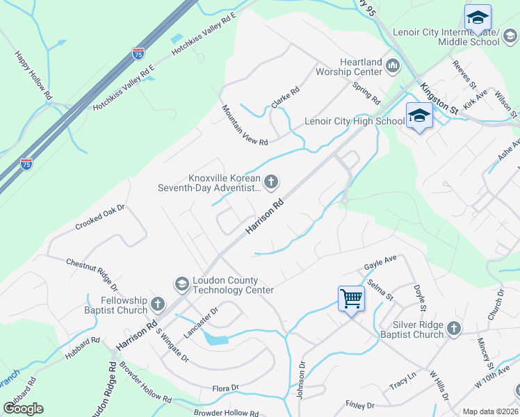 map of restaurants, bars, coffee shops, grocery stores, and more near 468 Yellowstone Lane in Lenoir City