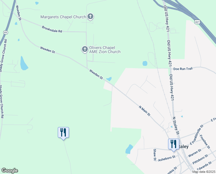 map of restaurants, bars, coffee shops, grocery stores, and more near 507 North Main Street in Staley