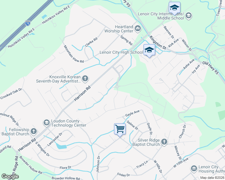 map of restaurants, bars, coffee shops, grocery stores, and more near 175 Glenbrook Drive in Lenoir City