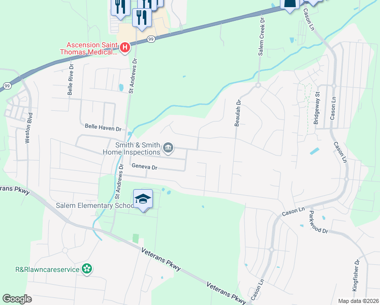 map of restaurants, bars, coffee shops, grocery stores, and more near 3310 Genoa Drive in Murfreesboro