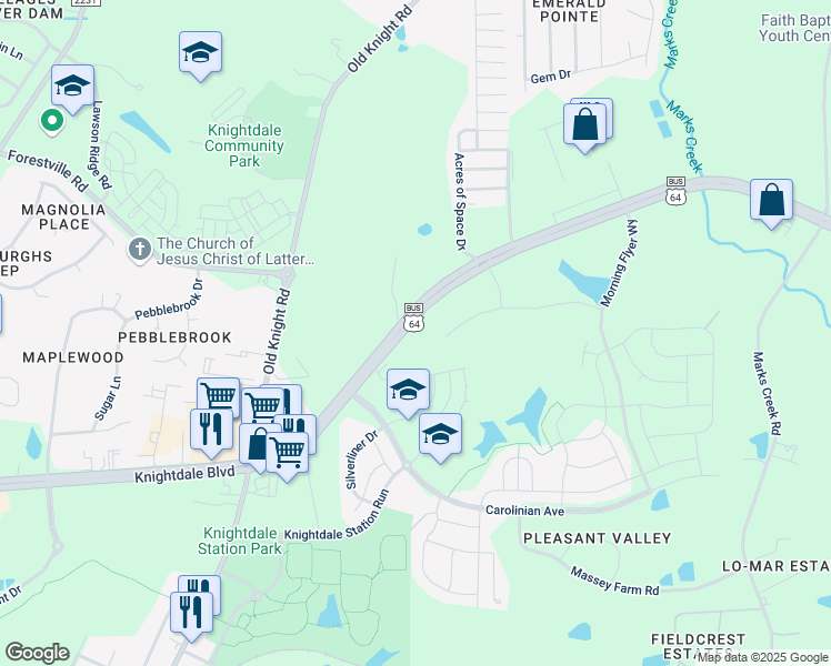 map of restaurants, bars, coffee shops, grocery stores, and more near 7816 Knightdale Blvd in Knightdale