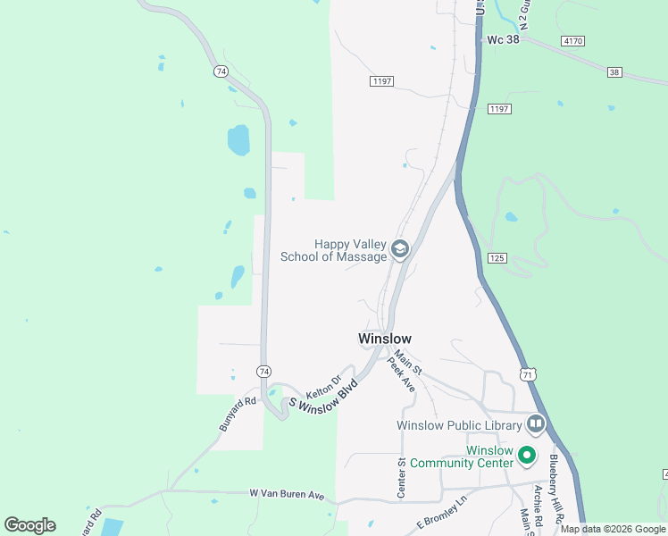 map of restaurants, bars, coffee shops, grocery stores, and more near 237 Rough Road in Winslow