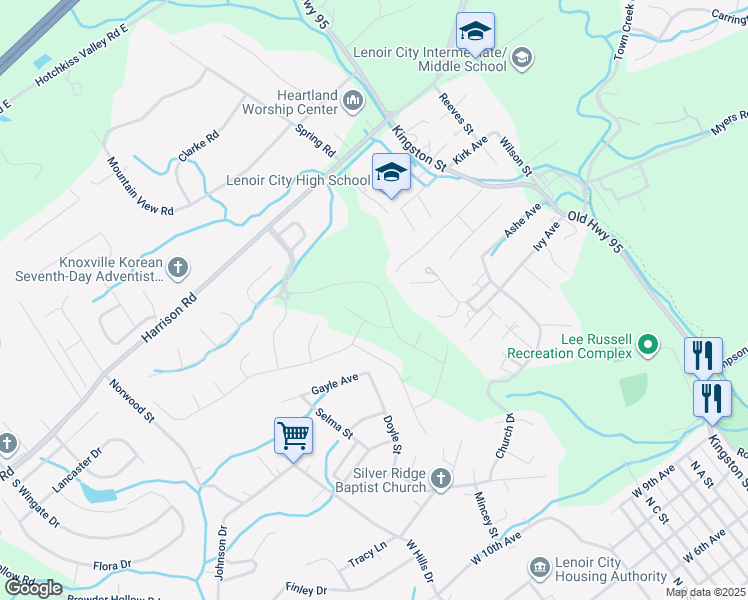 map of restaurants, bars, coffee shops, grocery stores, and more near 201 Jim Hartsook Dr in Lenoir City
