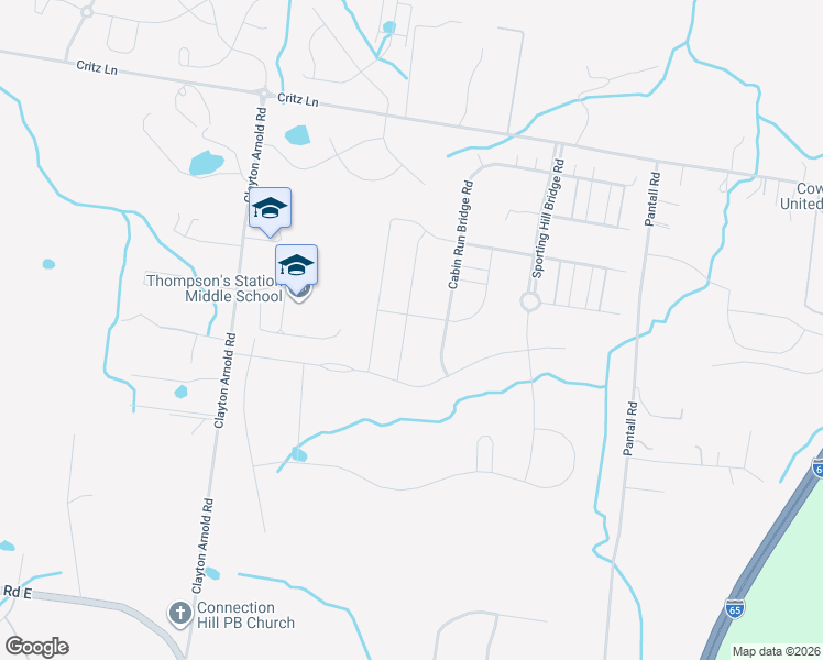 map of restaurants, bars, coffee shops, grocery stores, and more near 2788 Cabin Run Bridge Road in Thompson's Station