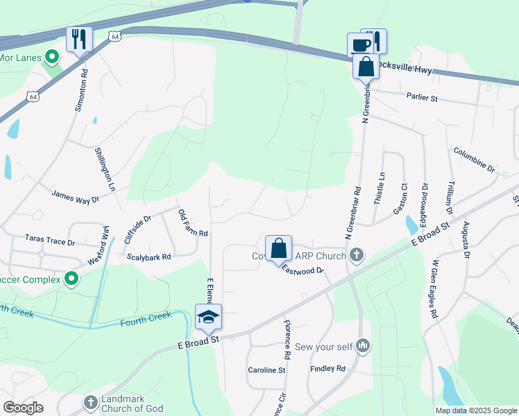 map of restaurants, bars, coffee shops, grocery stores, and more near 600 Nelly Green Circle in Statesville