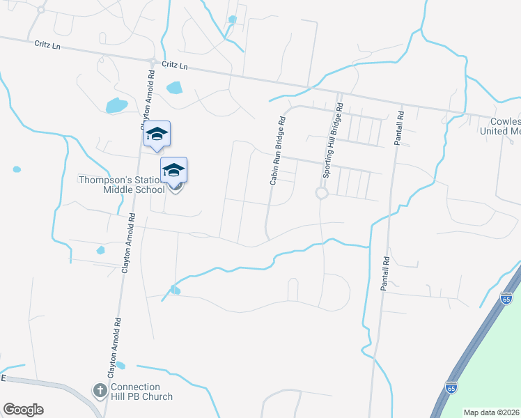 map of restaurants, bars, coffee shops, grocery stores, and more near 2788 Cabin Run Bridge Road in Thompson's Station