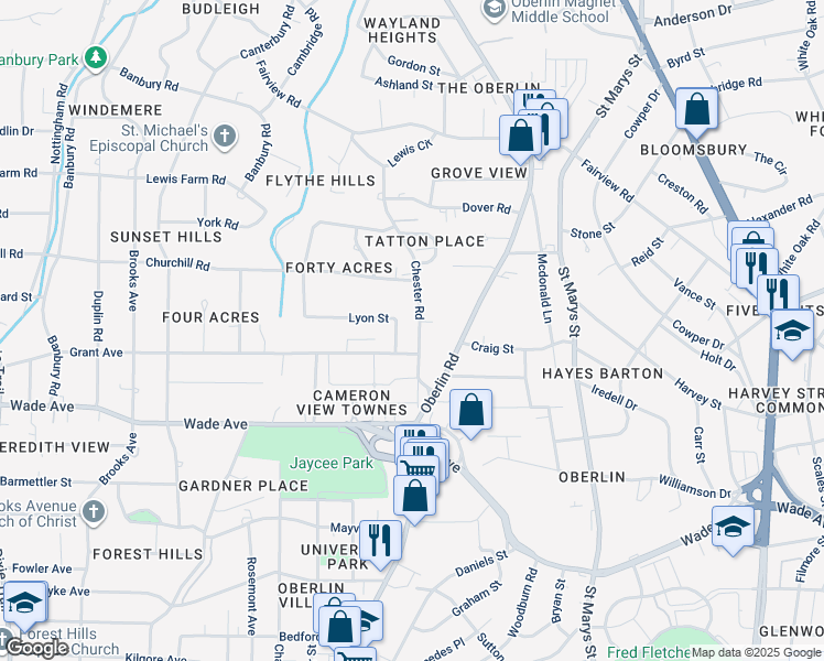 map of restaurants, bars, coffee shops, grocery stores, and more near 1413 Chester Road in Raleigh