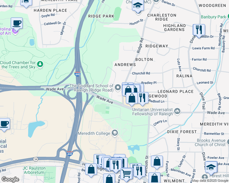 map of restaurants, bars, coffee shops, grocery stores, and more near 920 Marilyn Drive in Raleigh