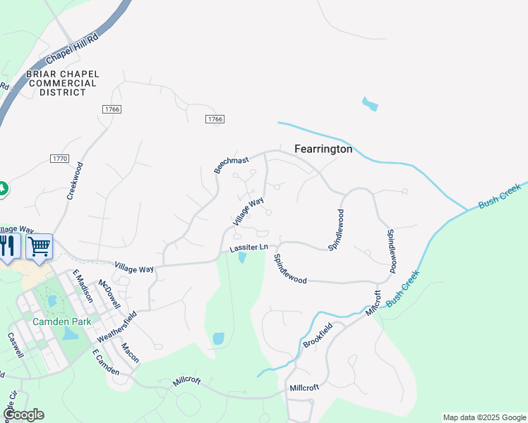 map of restaurants, bars, coffee shops, grocery stores, and more near 401 Lyndfield Close W in Pittsboro