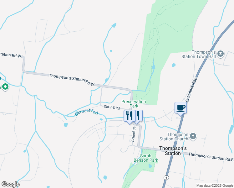 map of restaurants, bars, coffee shops, grocery stores, and more near 1613 Old Thompson Station Road in Thompson's Station