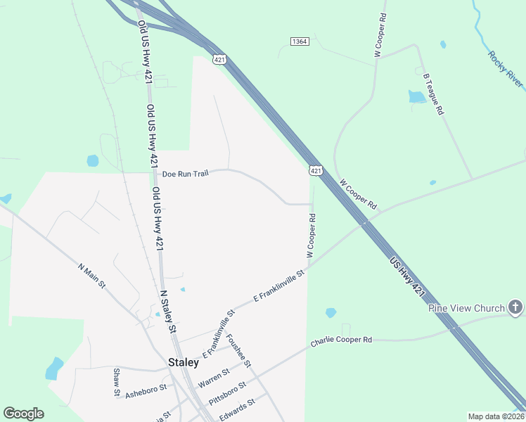 map of restaurants, bars, coffee shops, grocery stores, and more near 7802 Doe Run Trail in Staley