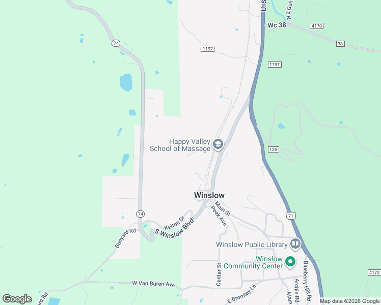 map of restaurants, bars, coffee shops, grocery stores, and more near 237 Rough Road in Winslow