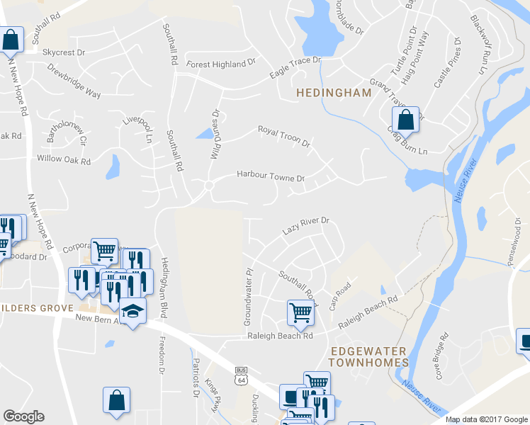 map of restaurants, bars, coffee shops, grocery stores, and more near 5013 Salamander Court in Raleigh