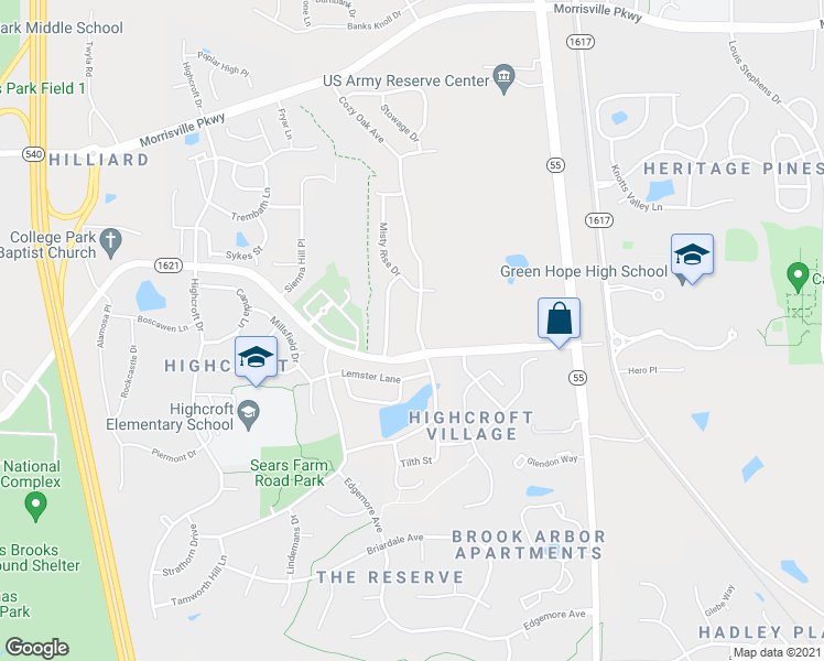 map of restaurants, bars, coffee shops, grocery stores, and more near 1017 Cozy Oak Avenue in Cary