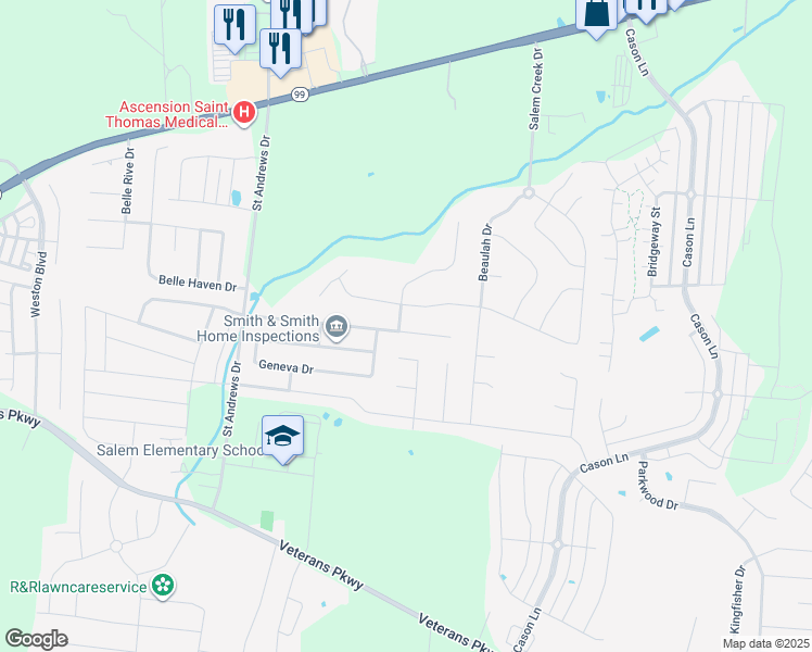 map of restaurants, bars, coffee shops, grocery stores, and more near 3232 Genoa Drive in Murfreesboro