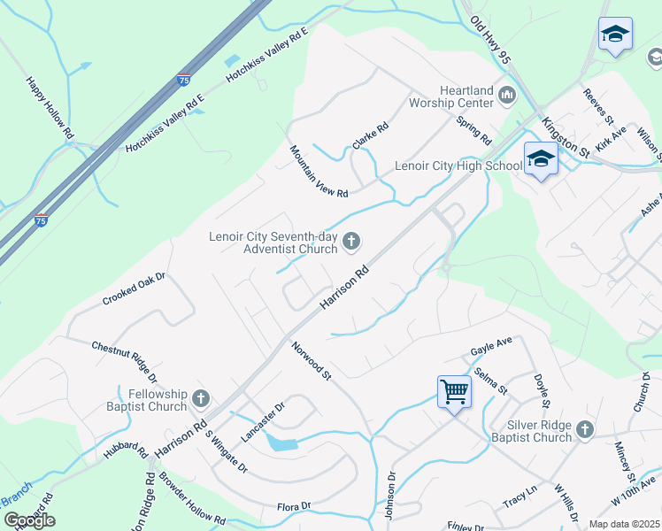 map of restaurants, bars, coffee shops, grocery stores, and more near 468 Yellowstone Ln in Lenoir City