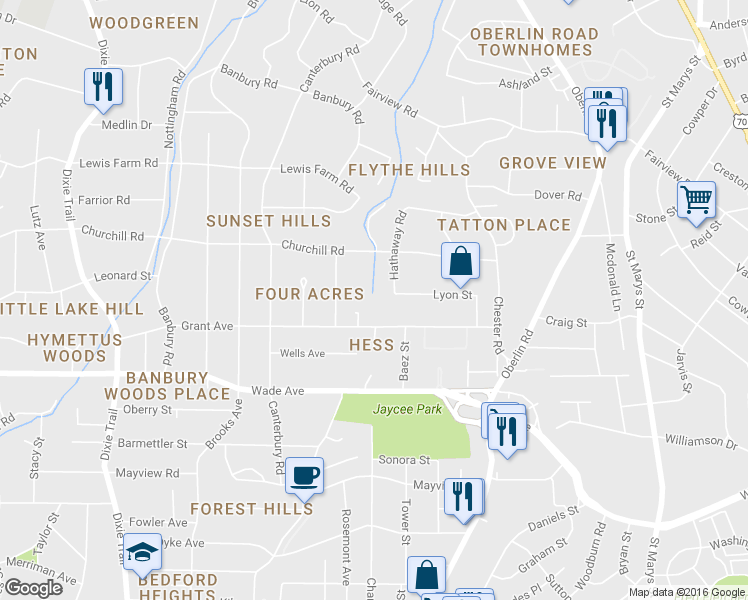 map of restaurants, bars, coffee shops, grocery stores, and more near 2347 Lyon Street in Raleigh
