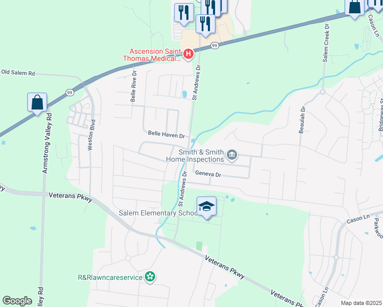 map of restaurants, bars, coffee shops, grocery stores, and more near 3433 Genoa Drive in Murfreesboro